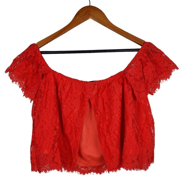 Show Me Your Mumu Ella Spring Fling Blood Orange Lace Off Shoulder Top S - Picture 4 of 6